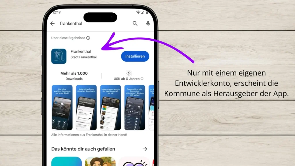 Damit eine kommune als Herausgeber einer App erscheint, muss sie zuvor Entwicklerkonten für Google und Apple angelegt haben. 